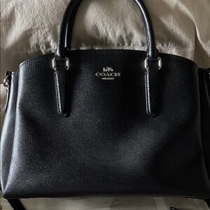 Coach Black Pebbled Leather Tote with Silver Hardware